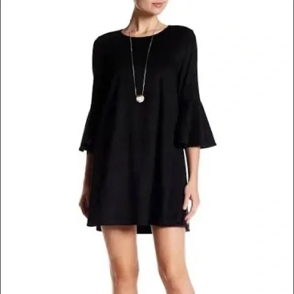 Jack by B.B. Dakota Ultra Suede Bell Sleeve Little Black Dress Size Small - Picture 1 of 3